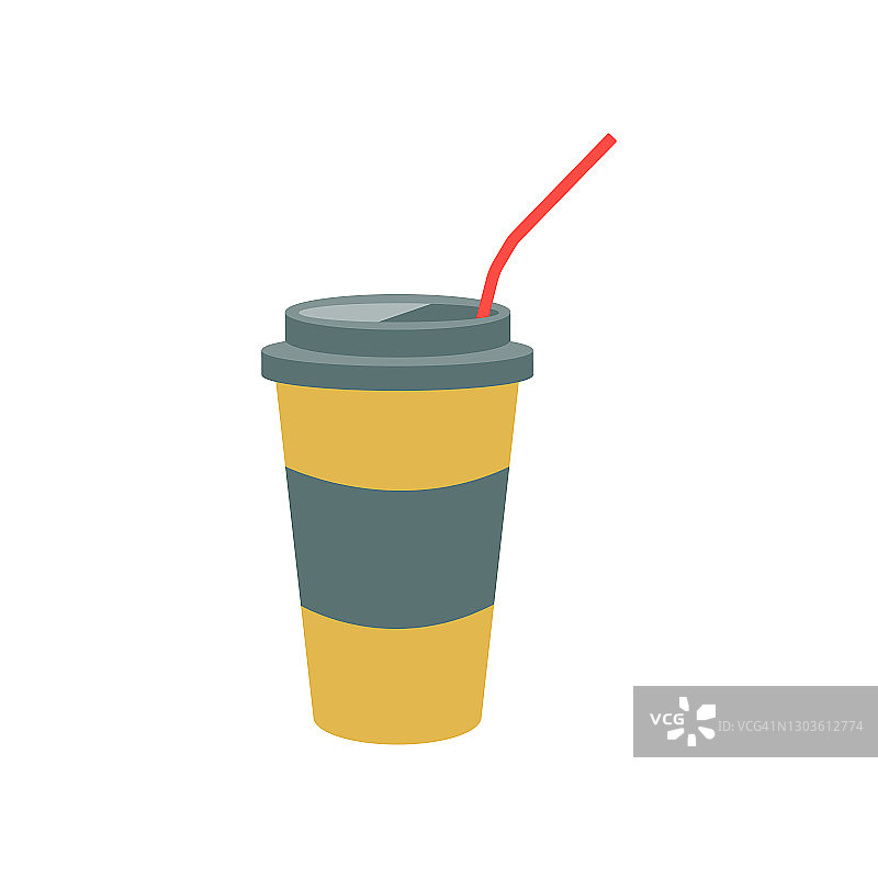 一杯白色背景上用复古颜色的吸管喝的咖啡。矢量插图,图标图片素材