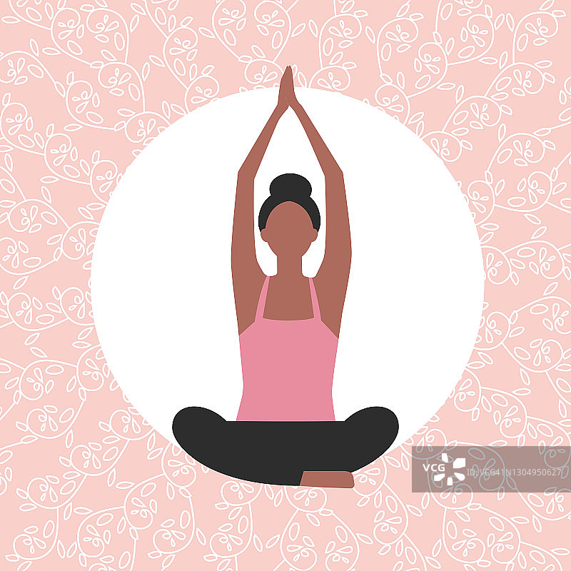 女性瑜伽姿势简单图标的花卉背景图片素材