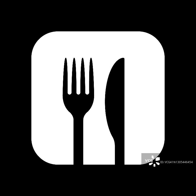 叉和刀矢量图标。简单的平面形状的餐馆或咖啡馆的地方标志。厨房和餐厅的菜单标志标志。图片素材