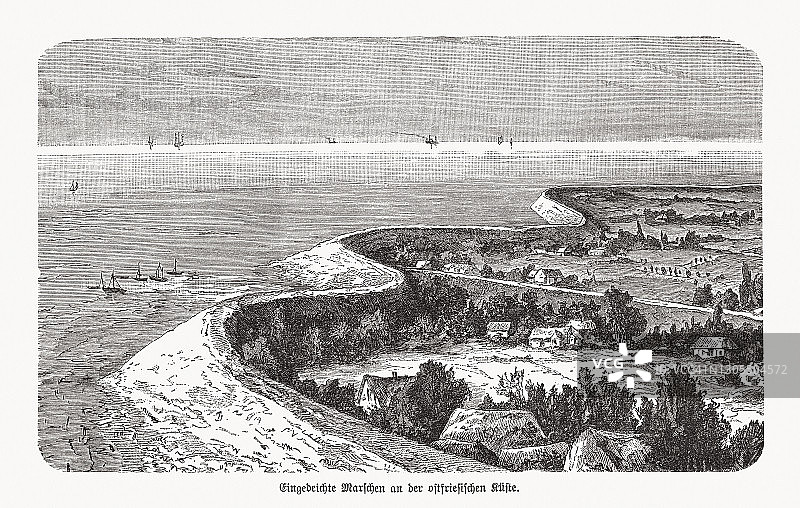 东弗里斯兰海岸的沼泽，木版画，1893年出版图片素材