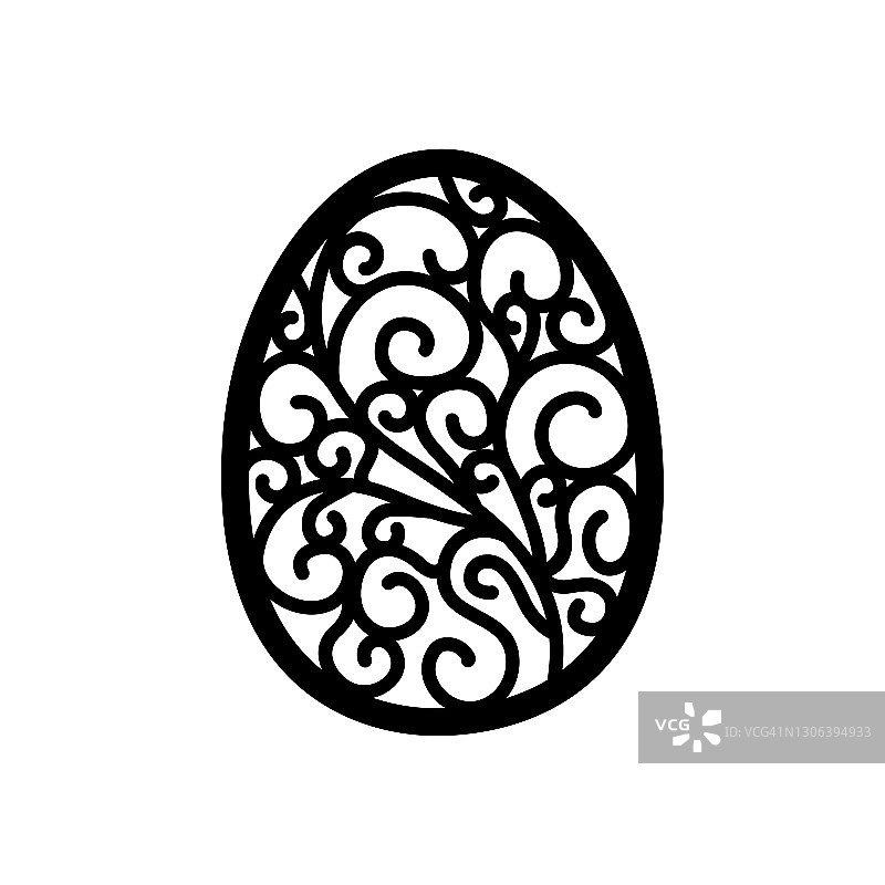 复活节彩蛋手绘装饰元素矢量着色书。黑色和白色图片素材