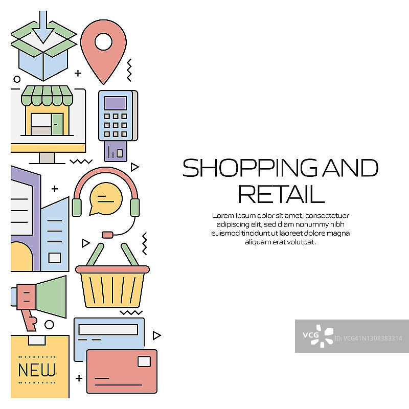 购物和零售相关的现代线条风格矢量插图图片素材