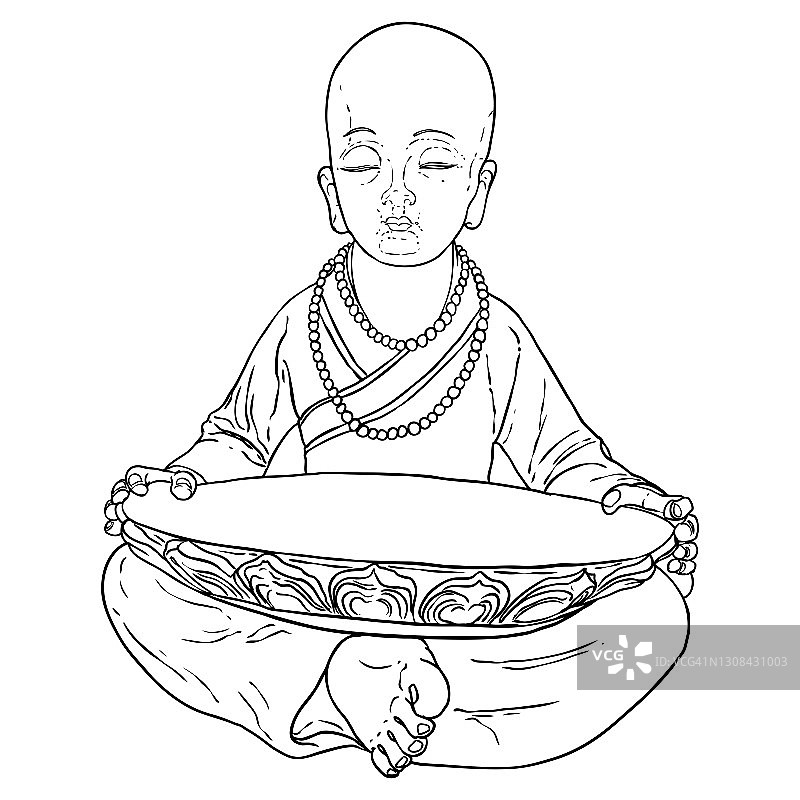 坐佛在莲花姿势和冥想。深奥的画。印度精神导师，佛教宗教领袖。瑜伽禅宗会所设计。普尼玛和快乐卫塞节插图元素。向量。图片素材