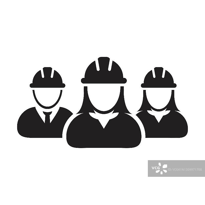 建筑商图标向量组建筑承包商人人的侧面头像团队工作与安全帽头盔在一个象形文字图片素材