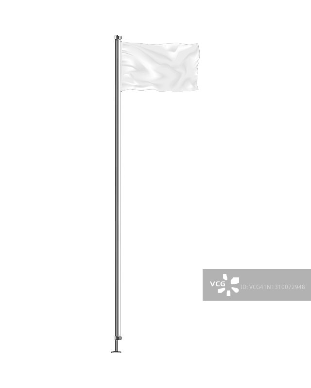 空白挥舞旗帜上的金属杆孤立在白色背景，现实的矢量模型。空横幅，模型。模板的设计。图片素材