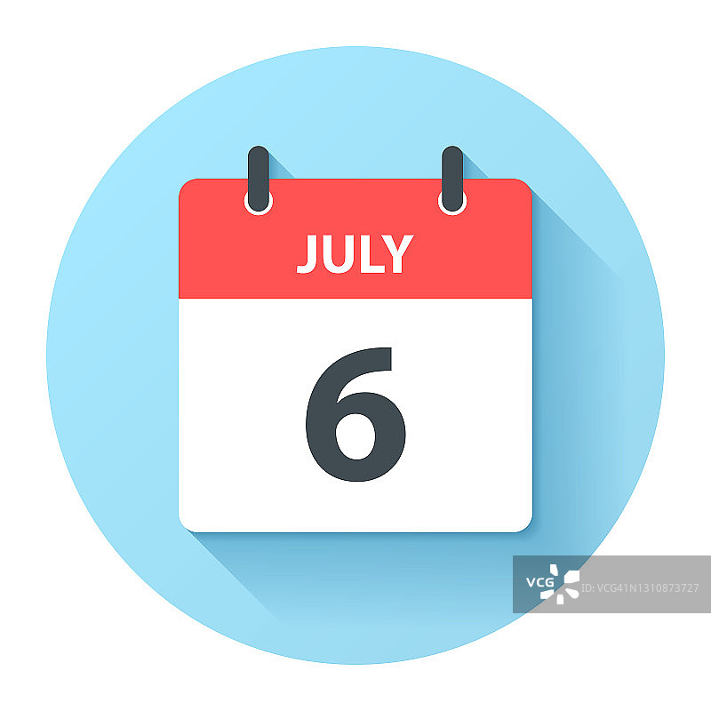 7月6日-圆日日历图标在平面设计风格图片素材