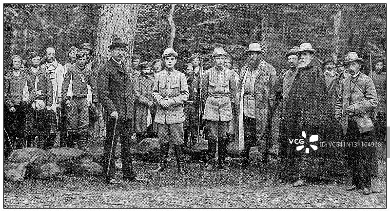 古董黑白照片:尼古拉二世俄国，1885年，狩猎图片素材