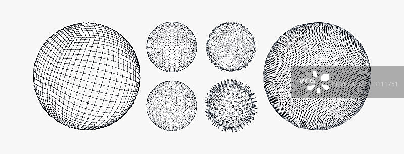 有连线和点的球体。线框图说明。抽象三维网格设计。技术风格。图片素材
