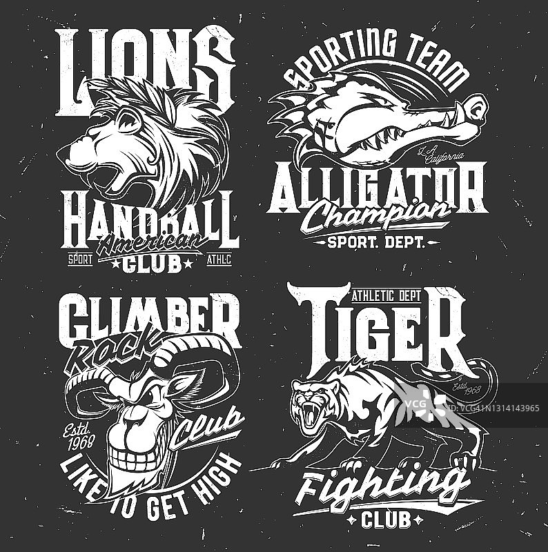 印有山羊、鳄鱼、狮子和老虎图案的t恤图片素材