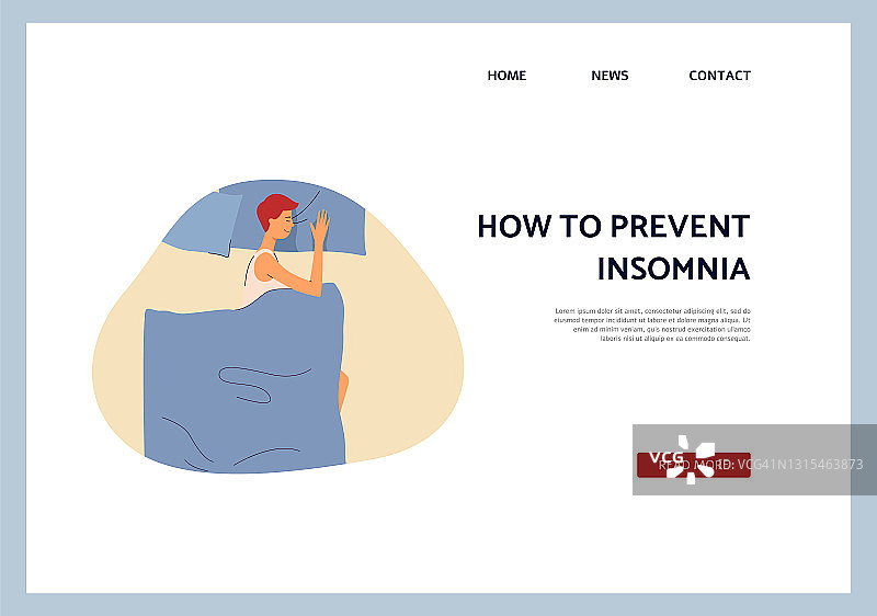 男人克服失眠，睡在床上健康夜间睡眠向量网页。图片素材