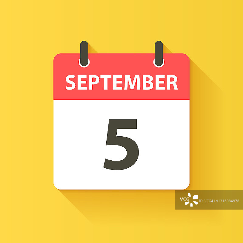 9月5日-每日日历图标在平面设计风格图片素材
