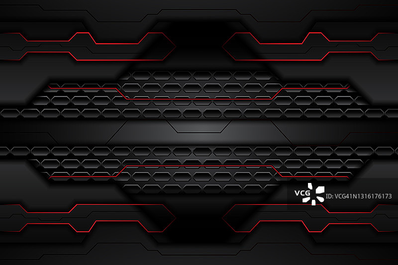 金属板上黑色与钢网上的红色条纹形成对比。模板现代技术设计背景。矢量图图片素材
