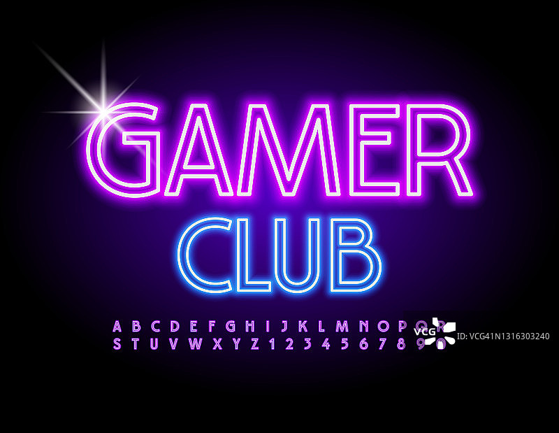 向量霓虹标志玩家俱乐部。发光的字母和数字图片素材