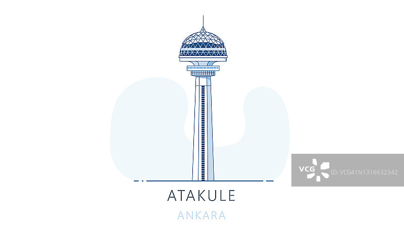 Atakule,安卡拉,土耳其。安卡拉的著名地标，旅游景点，天际线矢量插图，网页线形图形，移动应用程序和测谎仪。图片素材