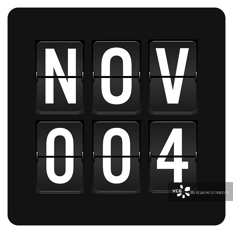 11月4日-每日日历和黑色翻转记分牌数字计时器与日期图片素材
