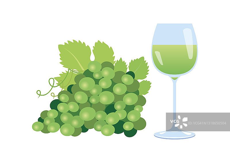绿色的葡萄串和葡萄酒的图标向量图片素材