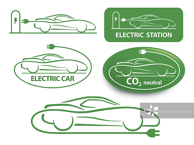不同的电动汽车标志图片素材
