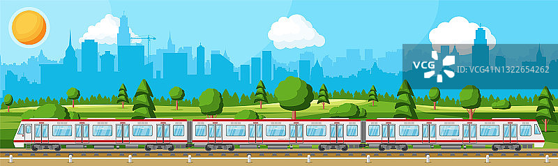 高速列车与景观与城市景观。图片素材