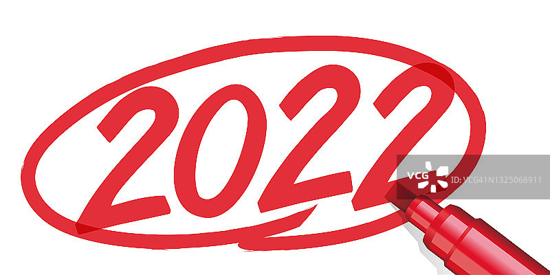 2022年被一个红色标记的议程包围着。图片素材