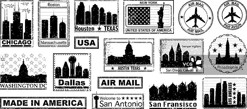美国城市的邮票图片素材