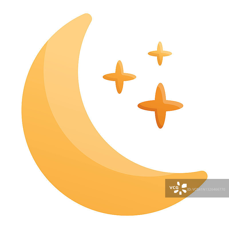 矢量简单孤立的插图。黄色新月图标与星星。以月亮为元素的儿童设计，以睡眠和夜空为主题。图片素材