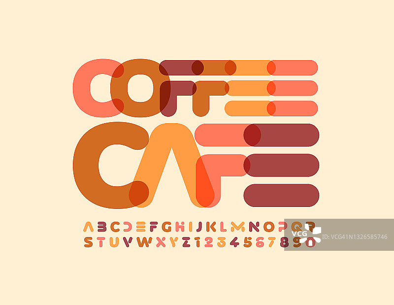 向量美味的标识咖啡咖啡馆。字母和数字的艺术集合图片素材