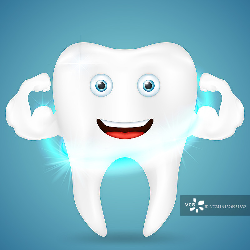 洁白强壮的牙齿。牙科保健和卫生概念。矢量插图。图片素材