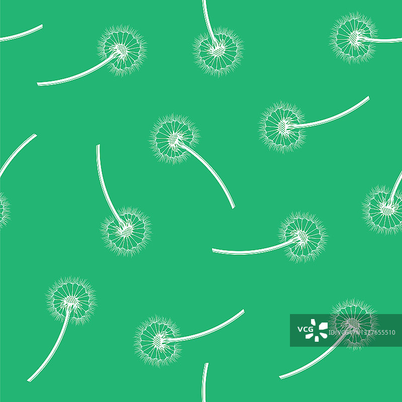 蒲公英花剪影无缝图案在绿色的背景图片素材