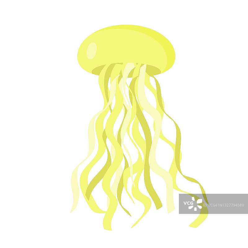可爱的黄色水母，矢量插图。水下动物，会游泳的海洋生物。卡通和平面风格的插图。海洋和海洋生物图片素材