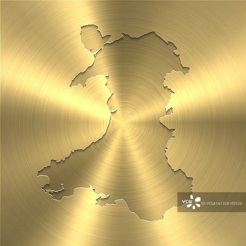 威尔士地图上的黄金背景-圆形拉丝金属纹理图片素材