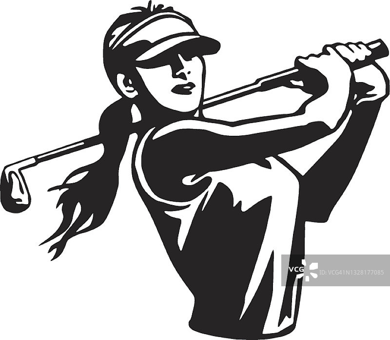年轻女子打高尔夫球图片素材