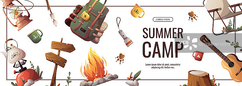 为夏季露营，旅行，旅行，徒步旅行，露营者，自然，旅行，野餐的宣传单。图片素材