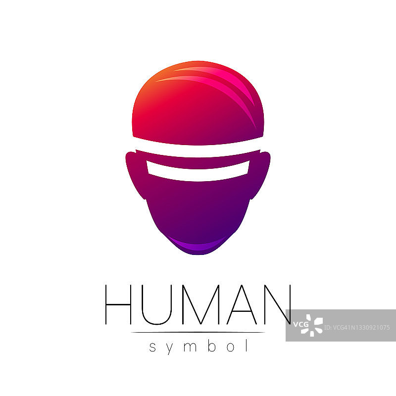 人类VR头的矢量符号。人的脸。红色紫罗兰色隔离在白色上。商业，科学，心理学，医学，技术的概念符号。创意标识设计Man剪影。现代的标志图片素材