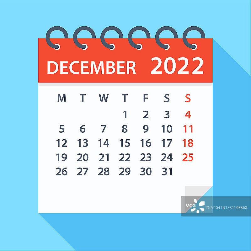 2022年12月-日历。星期一开始上课图片素材