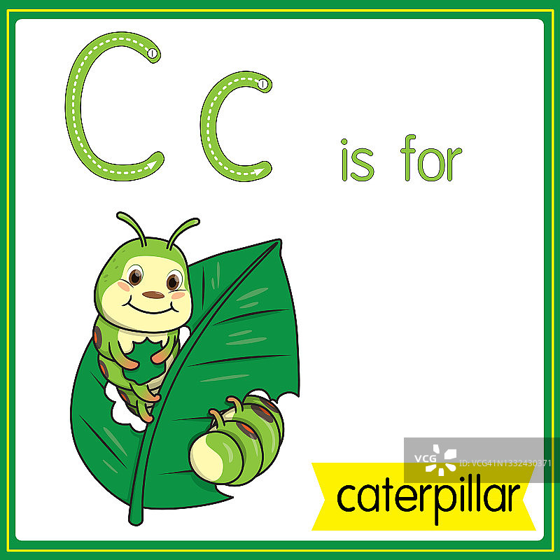矢量插图学习字母为儿童与卡通形象。字母C代表毛毛虫。图片素材