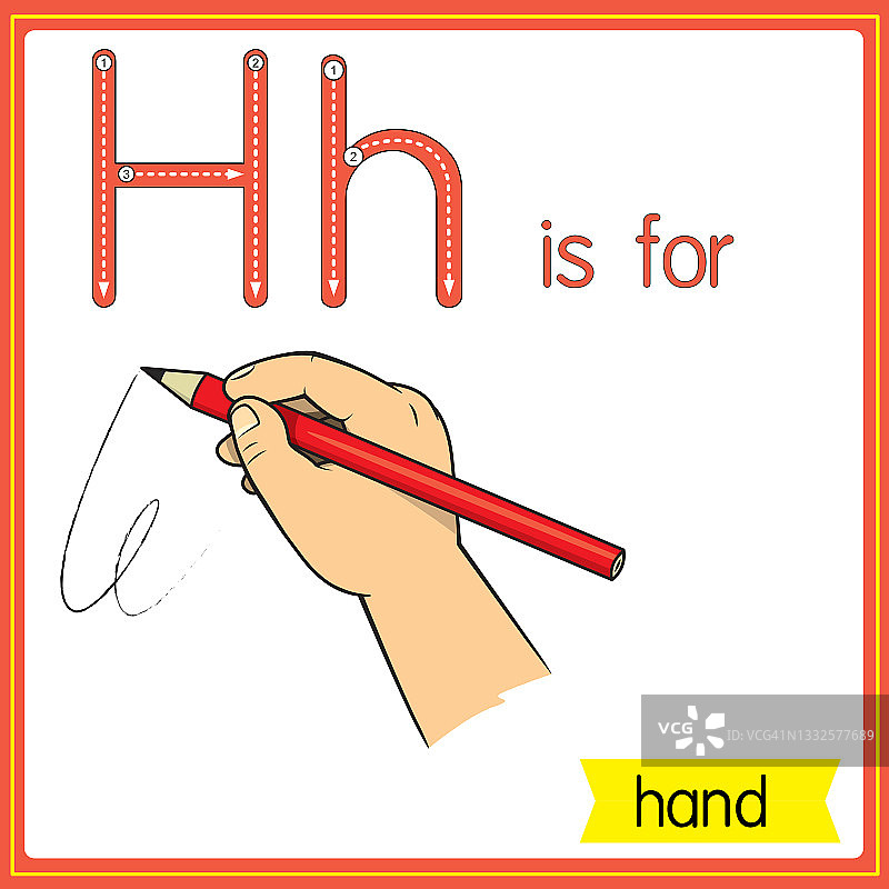 矢量插图学习字母为儿童与卡通形象。字母H代表手。图片素材
