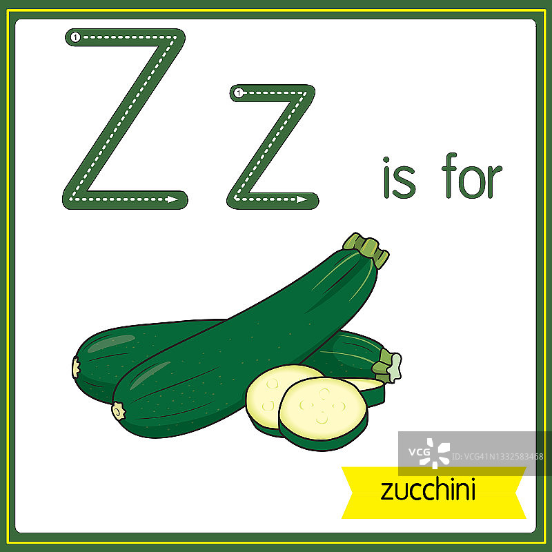 矢量插图学习字母为儿童与卡通形象。字母Z代表西葫芦。图片素材