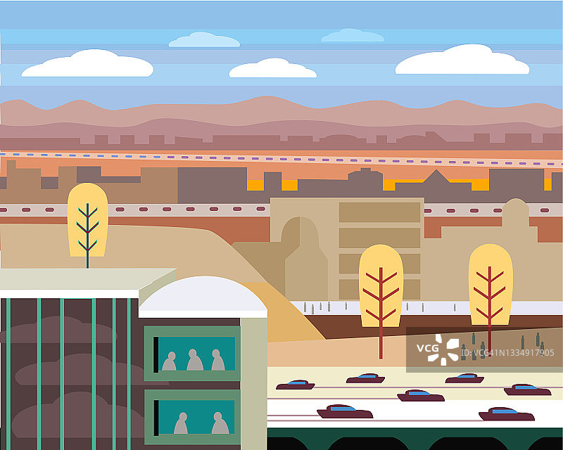 商务办公公园和高速公路沙漠插图图片素材