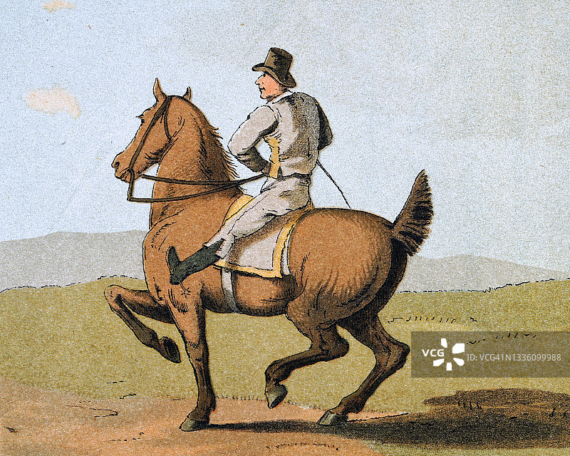 骑着跃马的人，19世纪早期艺术，约克郡服装图片素材