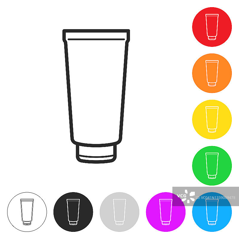 一管药膏或消毒凝胶。按钮上不同颜色的平面图标图片素材