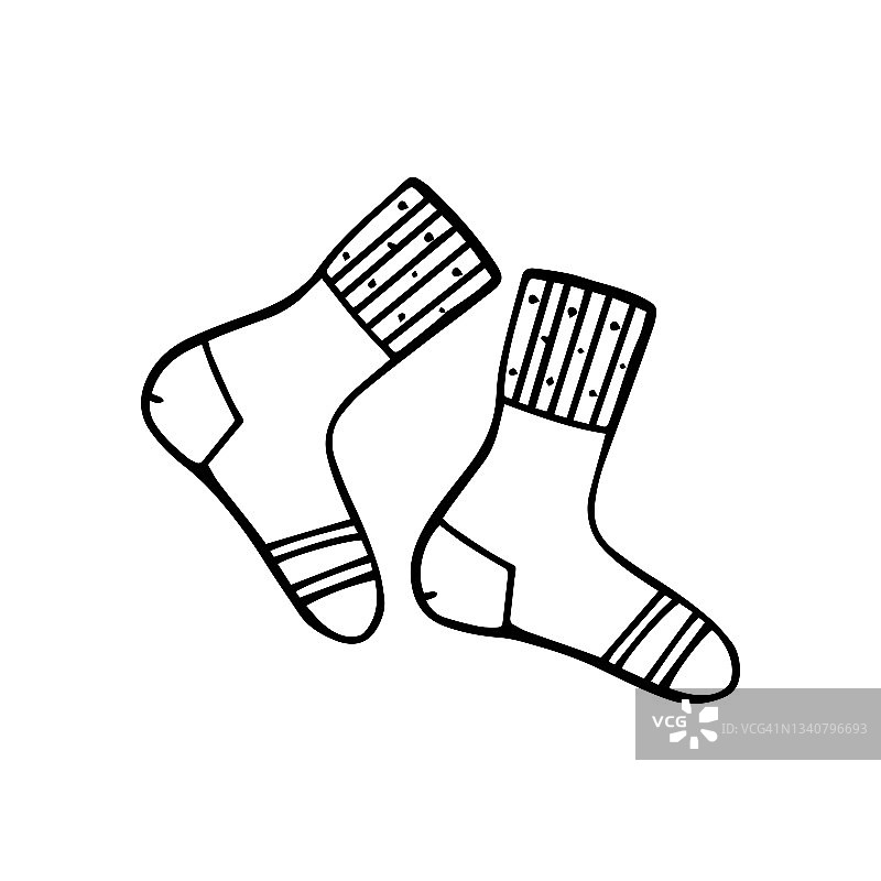 冬季保暖袜子手绘元素创造纺织设计，明信片，日历，相框。矢量插图。图片素材