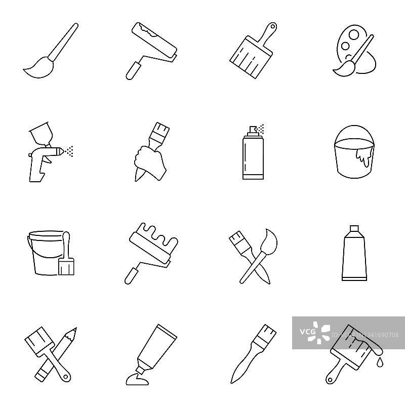 画笔和绘画图标设置。画笔和绘画包装符号。标志和符号的网站，网页设计，移动应用程序在白色背景。图片素材