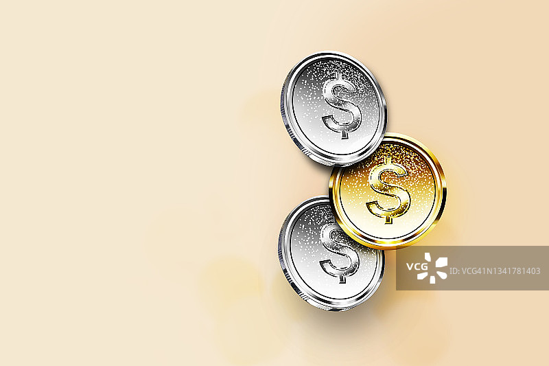 网站模板设计3D插图，组币金隔离在软奶油背景-省钱理念与复制空间图片素材