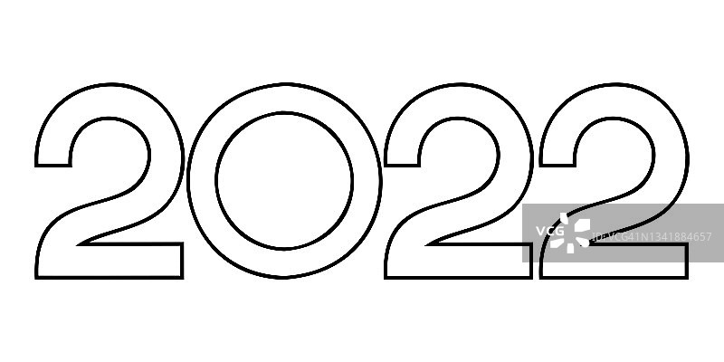向量。2022年新年快乐标志文字设计。设计模板与2022印刷标志。2022年新年快乐符号集。极简主义背景的品牌，旗帜，封面，明信片。图片素材