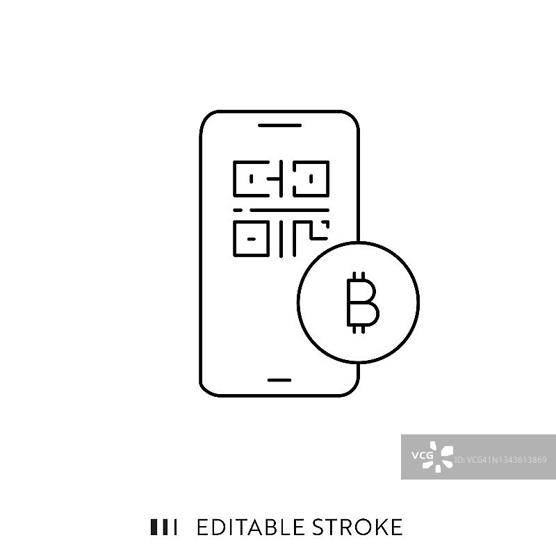 移动电话线上的比特币数字钱包图标与可编辑的Stroke图片素材
