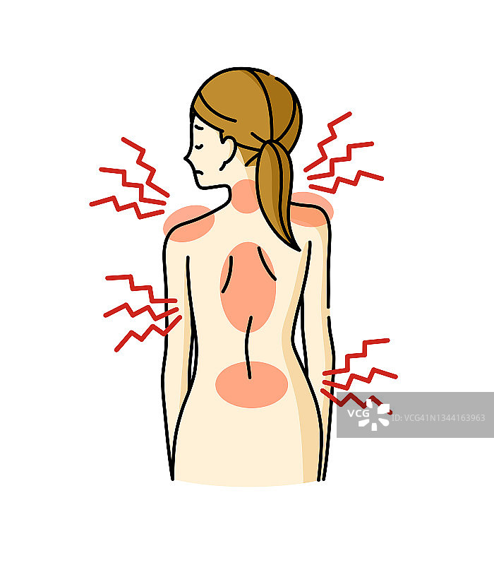 扭曲的女人的背部和身体疼痛图片素材