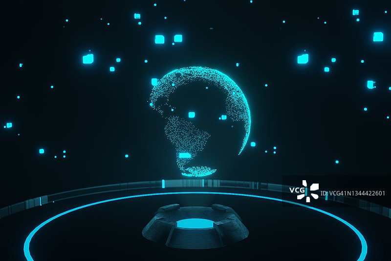 未来蓝色全息图地球地球飞船背景三维渲染图片素材