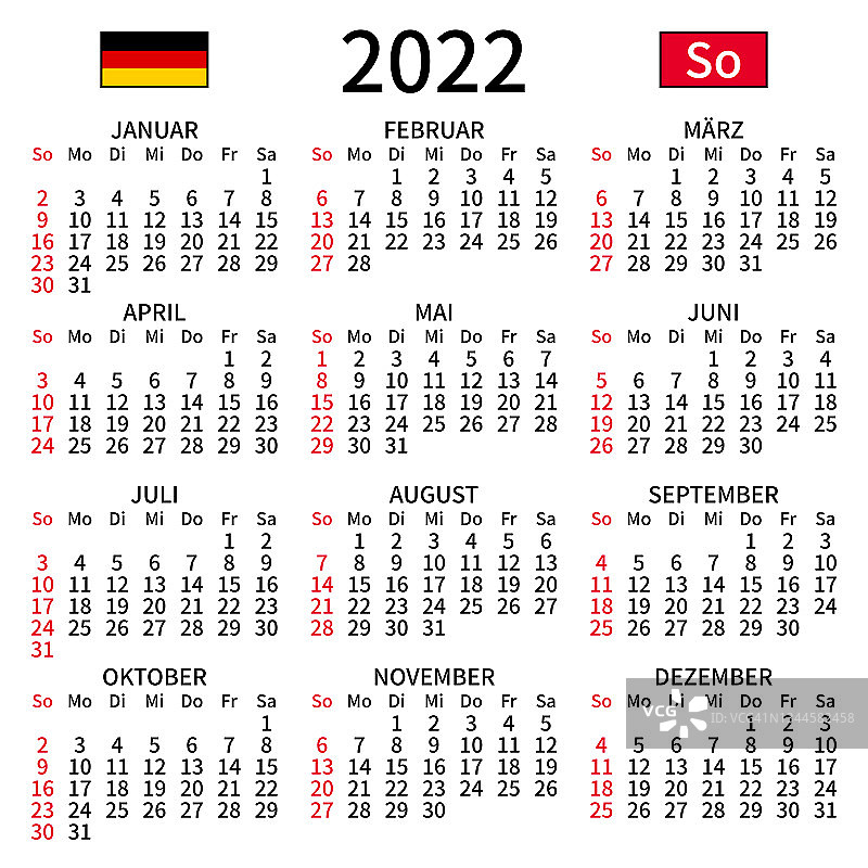德国日历2022年，周日图片素材