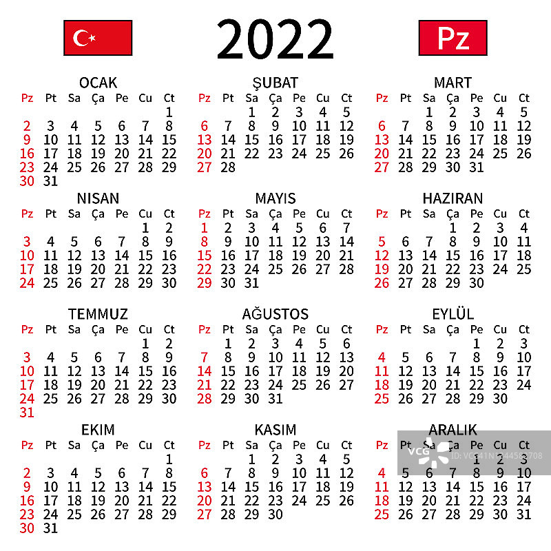 土耳其日历2022年，周日图片素材