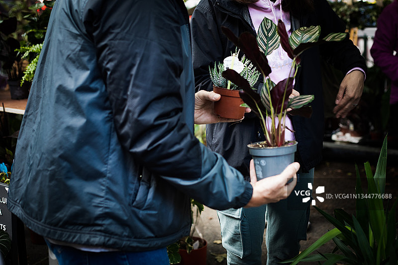 人们在花卉市场购买植物图片素材